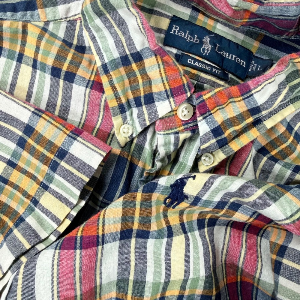 Ralph Lauren Shirt Mens Large Classic Fit‎ Plaid Button Down Short Sleeve Preppy